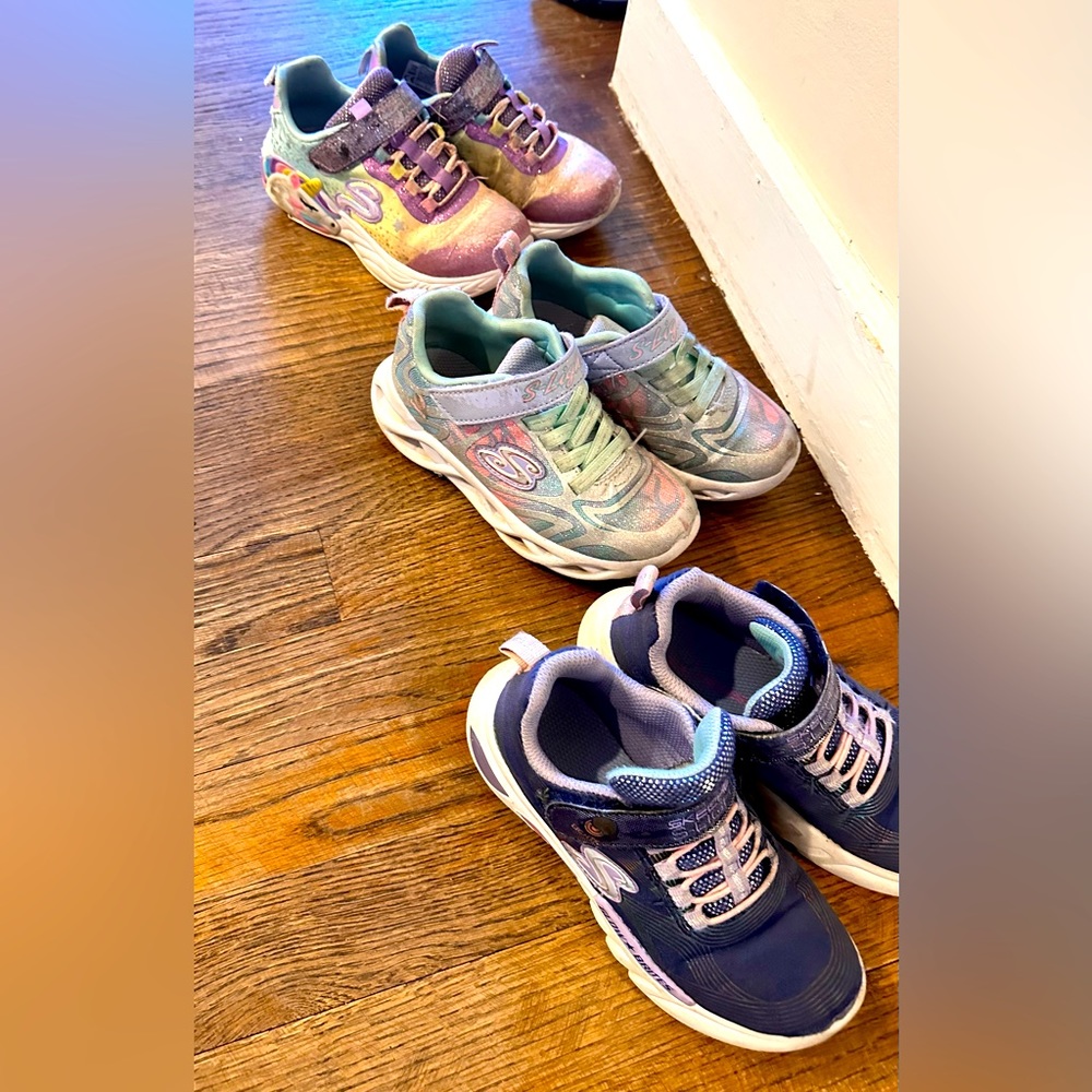 Three pairs of Skechers light up sneakers, size 11
